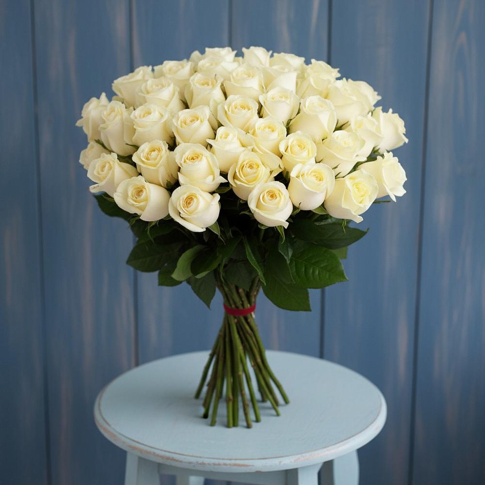 Букет 51 Белая роза Эдлесс Лав в Ивановском Курской области