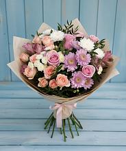 Букет цветов из:  Хризантемы, Розы и Альстромерии в Ивановском Курской области