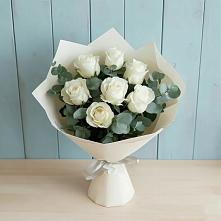 Букет Белые розы в Эвкалипте #REPLACE_PRED# Ивановском Курской области